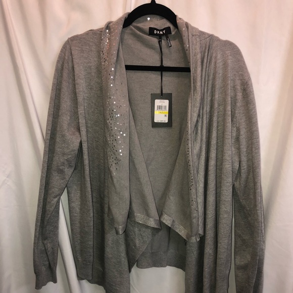 DKNY Gray sequin cardigan NWT Size M/L - Picture 7 of 8
